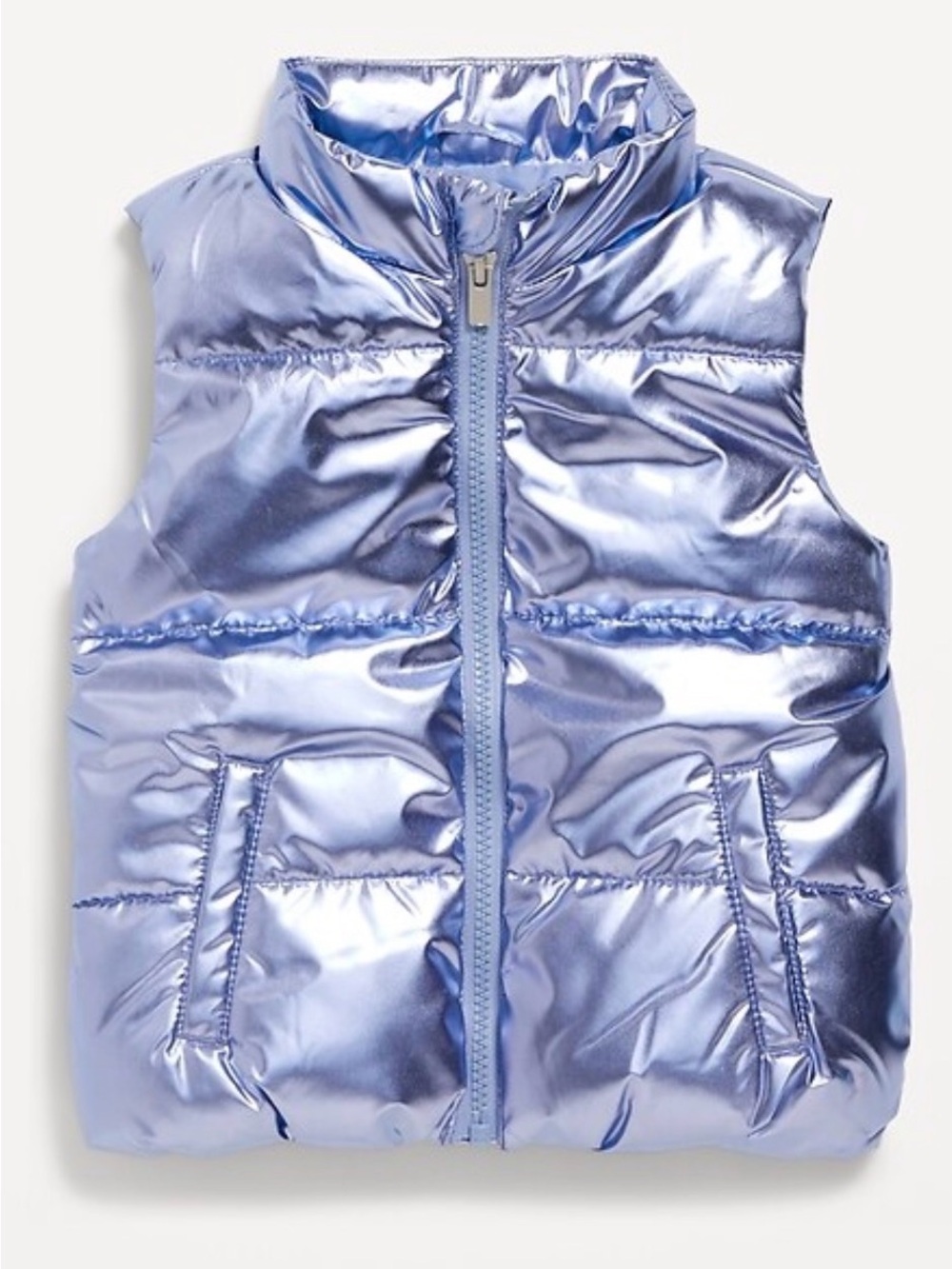 Water-Resistant Shiny Quilted Vest for Toddler Girls 4t Metallic Blue